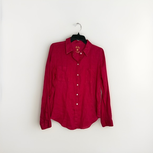 Lilly Pulitzer Tops - Lilly Pulitzer Sea View Cherry Red Linen Top Size M Coastal Vacation Lagenlook